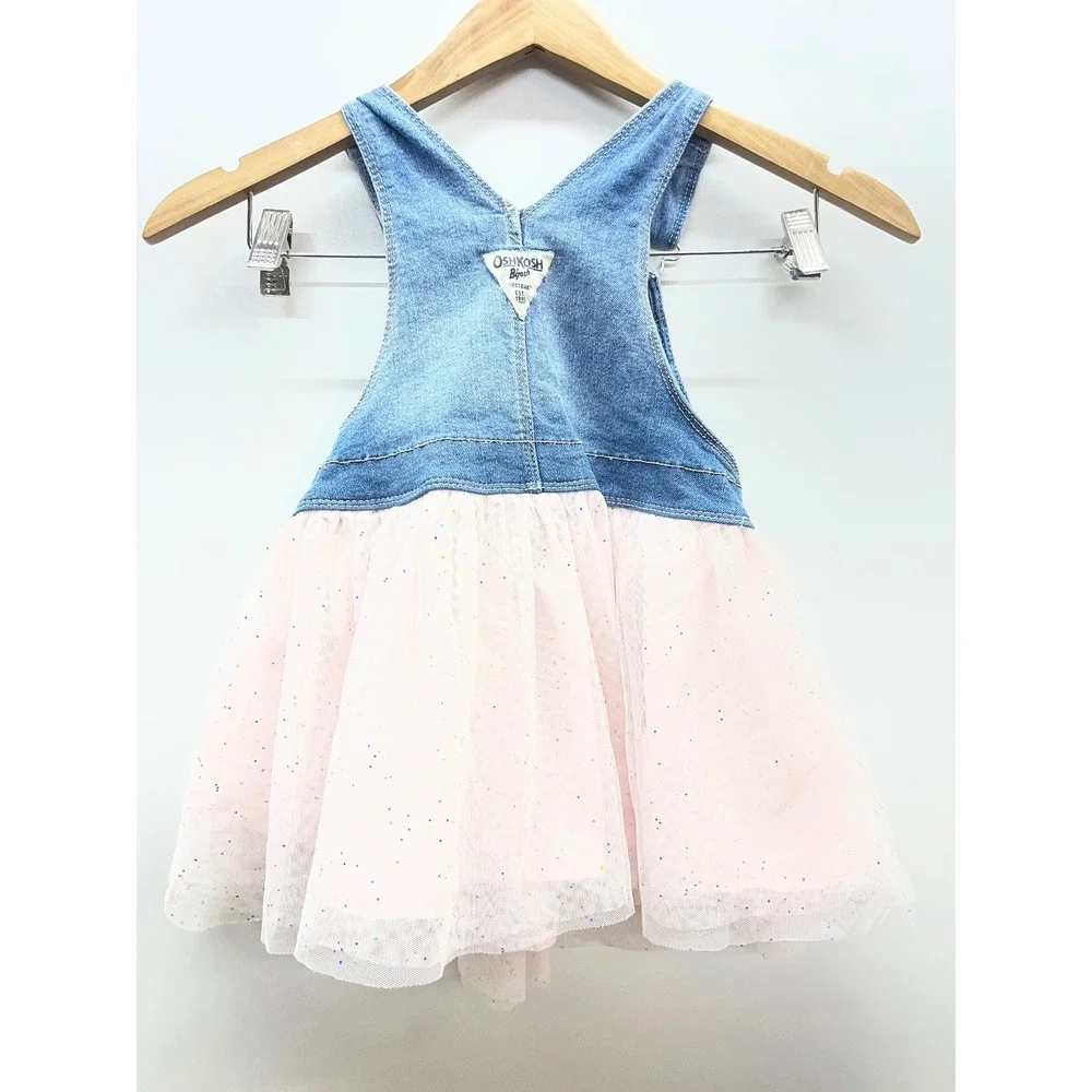OshKosh Bgosh Girls 4T Denim Unicorn Tutu Jumper Dress Pink Glitter Tulle Skirt